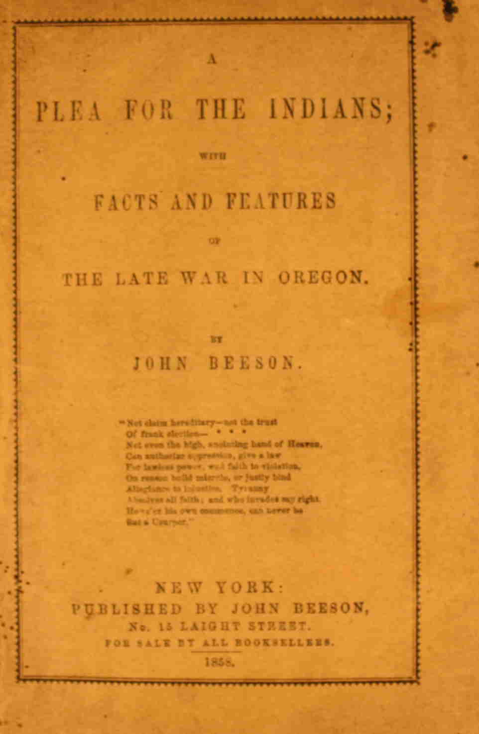 Image for A Plea for the Indians; with Facts and Features of the Late War in Oregon.